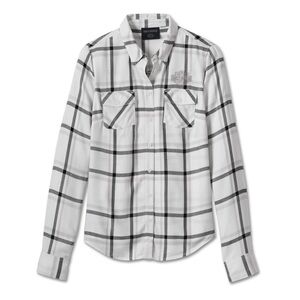 Harley-Davidson Women's Sunrise Button Down Shirt Plaid Bright White - XS